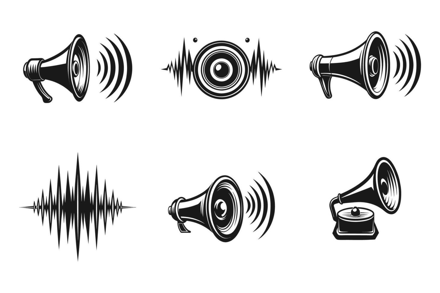 Outline Silhouette Sound Icons on White Background vector