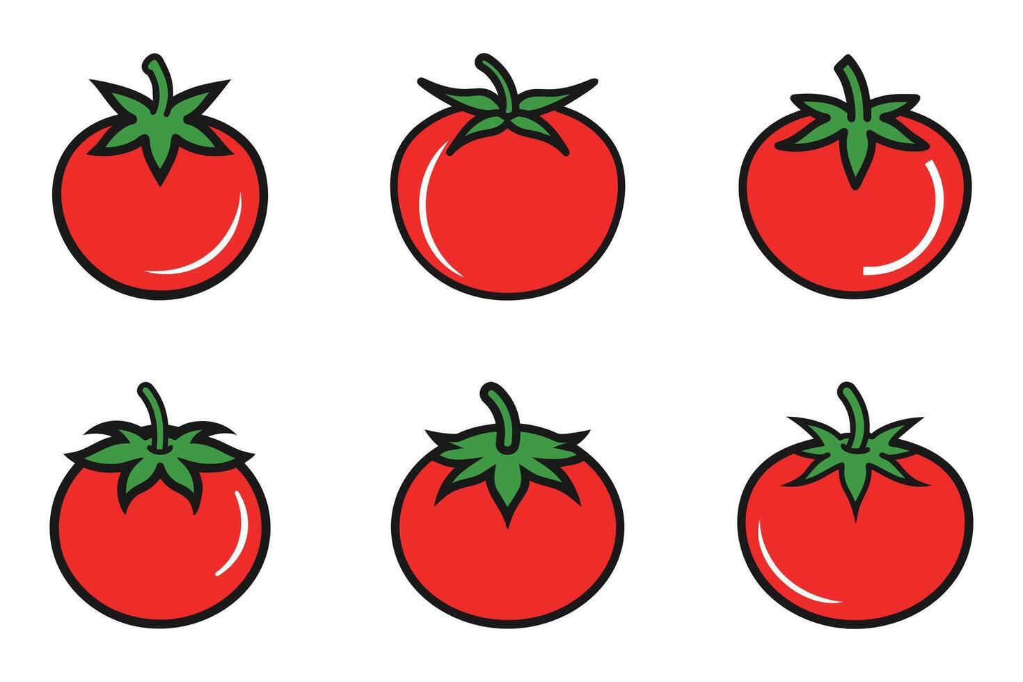 Tomato Outline Silhouette Icon Set in Flat Style vector