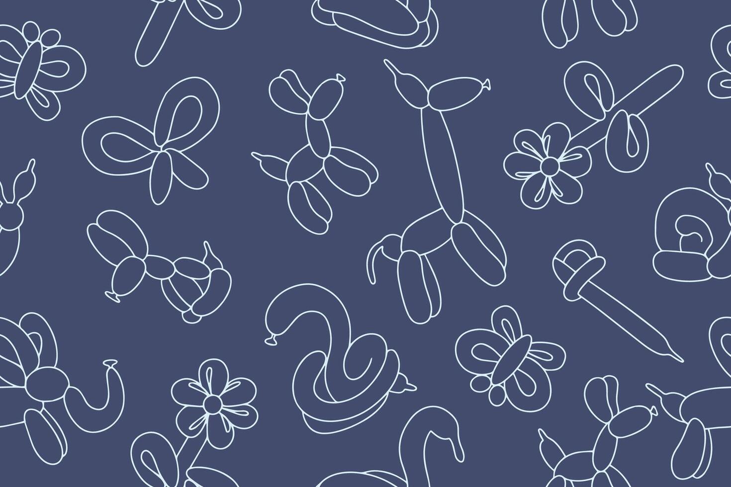 Seamless pattern of balloons. Colorful drawing of inflatable toys made of twisted balloons. Design element for packaging, greeting card, invitation card, print, flyer, banner. vector