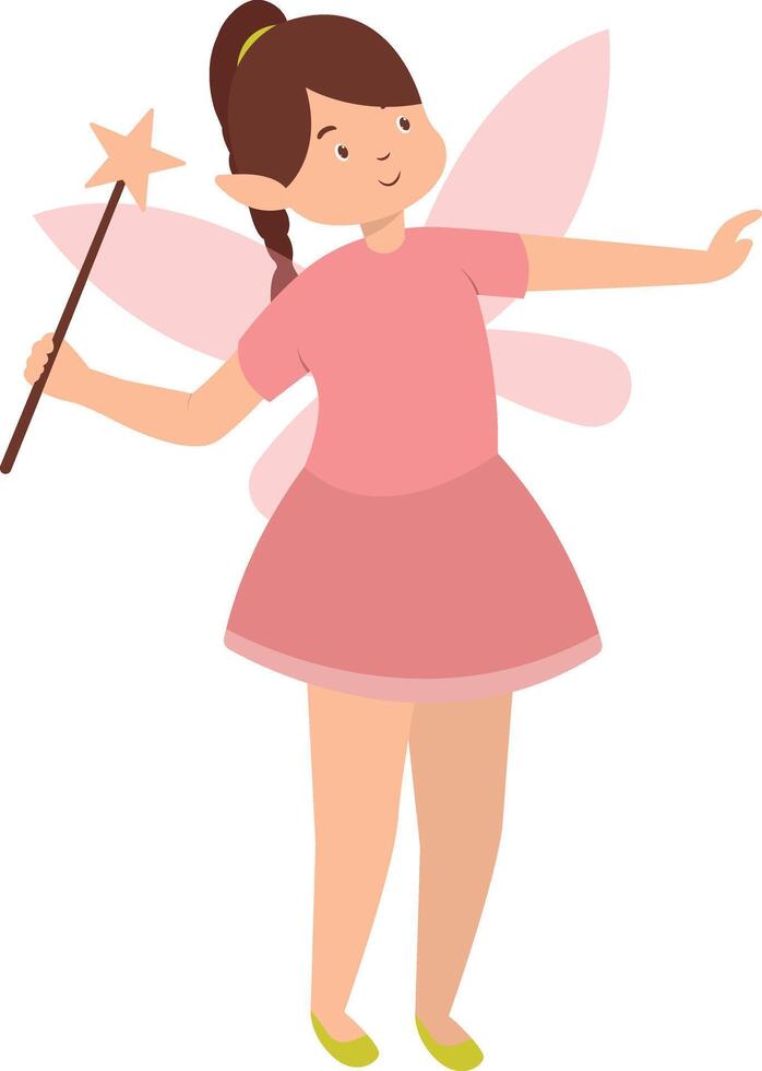 Pink Little Fairy Character with Stick vector