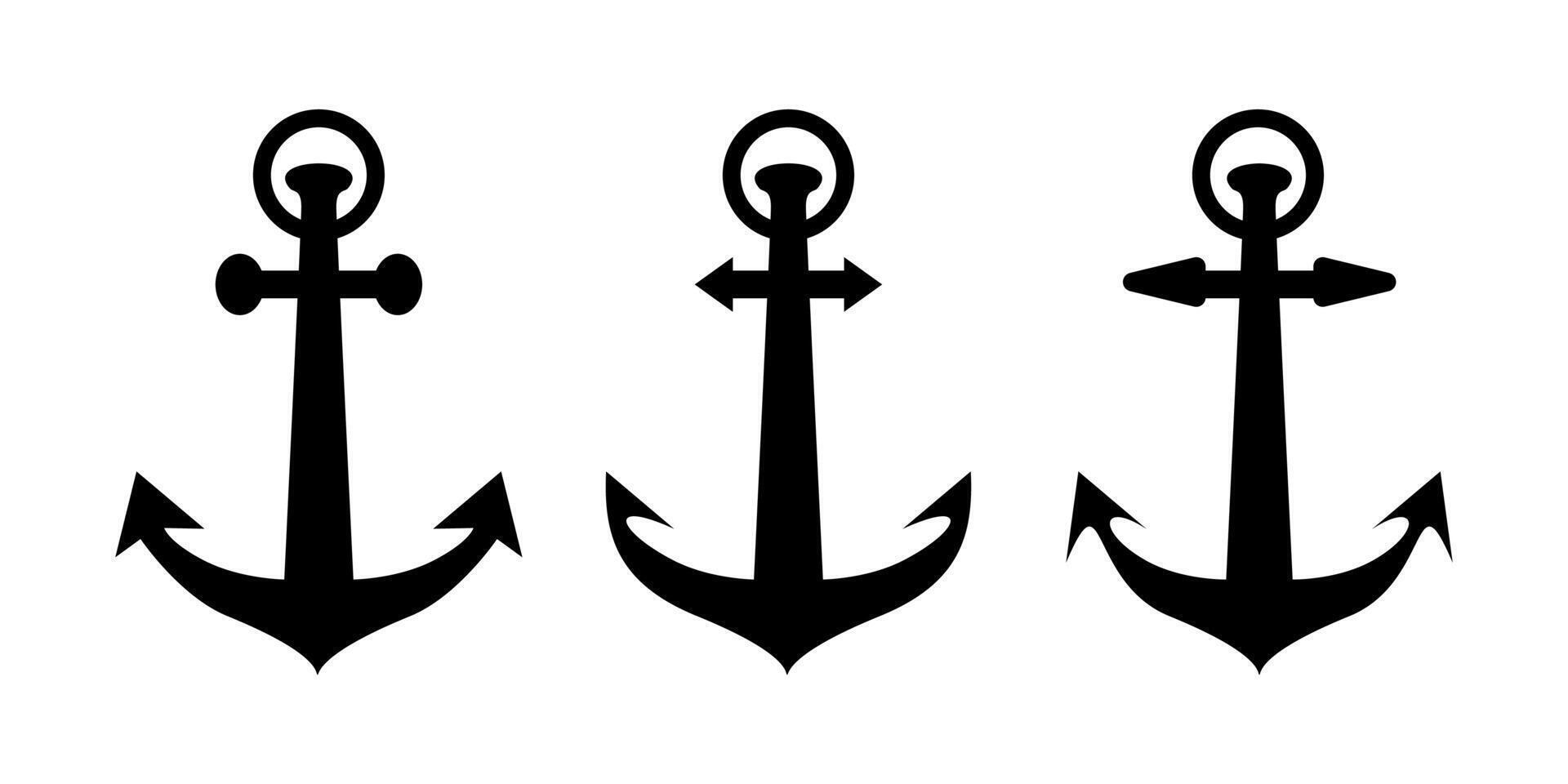 Black sea anchor icon set vector