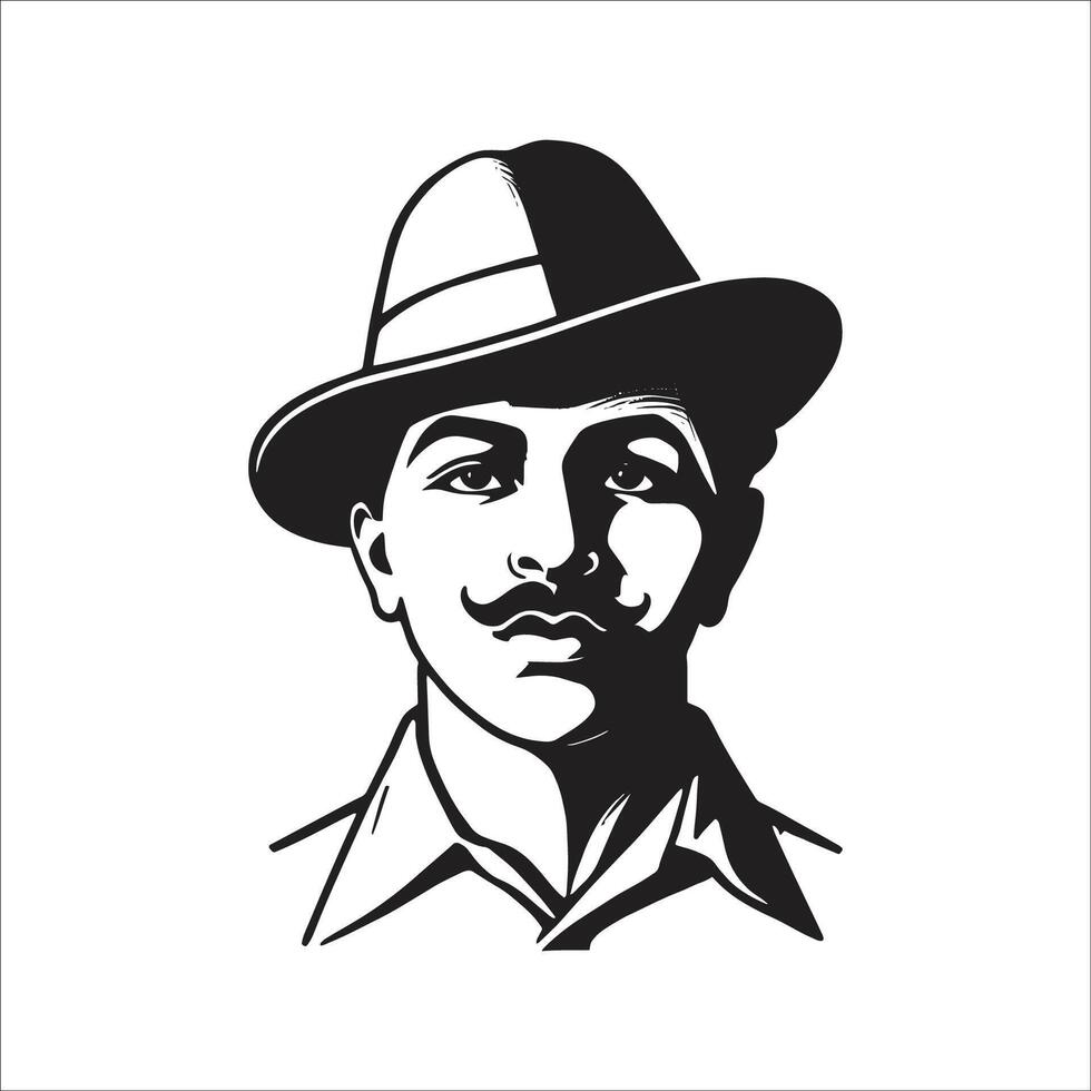 Bhagat Singh Black And White Silhouette Illustration Symbol Icon Design On White Background vector
