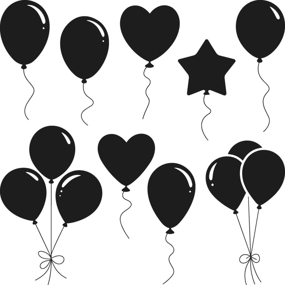 Black Balloon Set - Party and Celebration Silhouettes vector