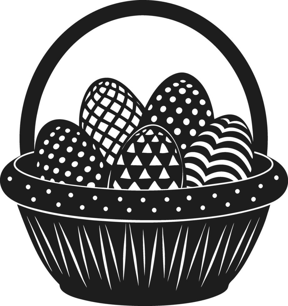 Easter Basket with Decorative Eggs Silhouette vector