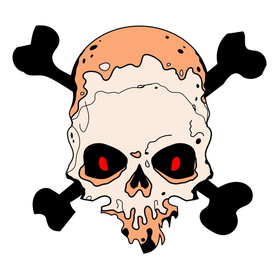 Creepy ancient skull with crossed bones illustration. Goth style. T-shirt print for Horror and Halloween. Hand drawing illustration vector