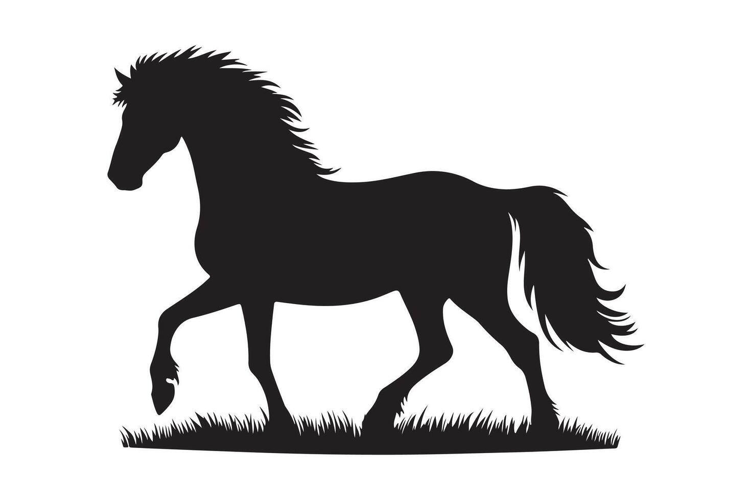 A silhouette of a horse running in the grass vector