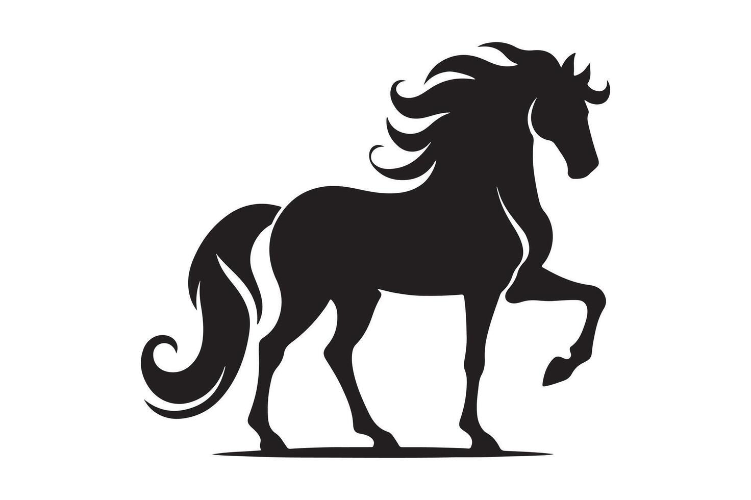 A black horse with long mane on a white background vector