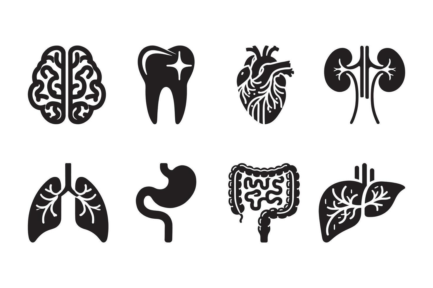Human Internal Organ Anatomy Icon Set Black Silhouette Illustration vector