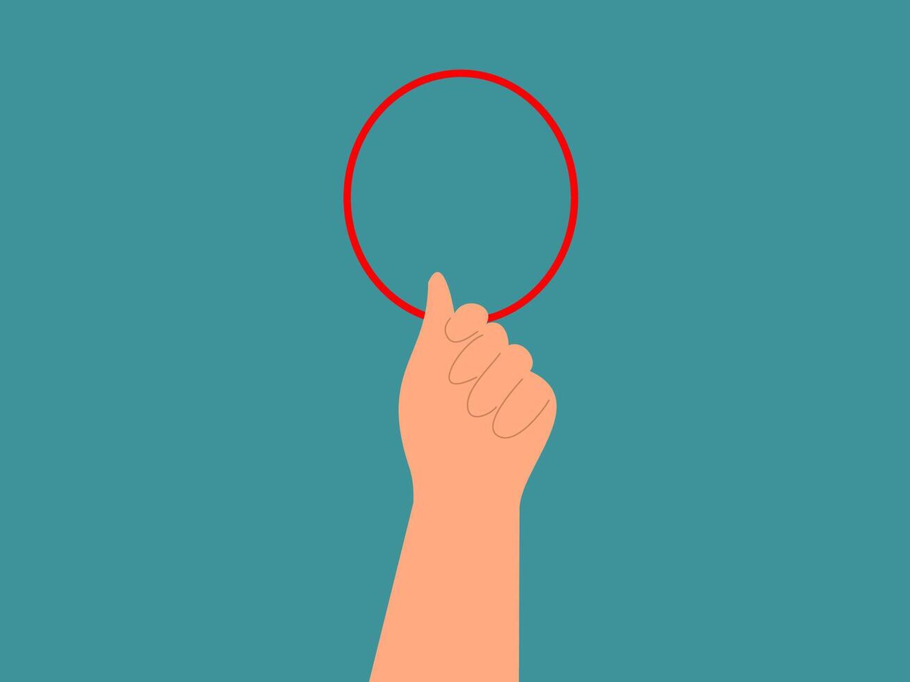 The image features a stylized illustration of a hand holding a circle vector