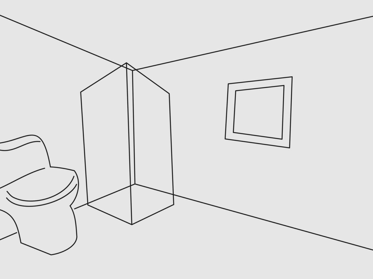 The image presents a simple line art illustration of a bathroom interior vector