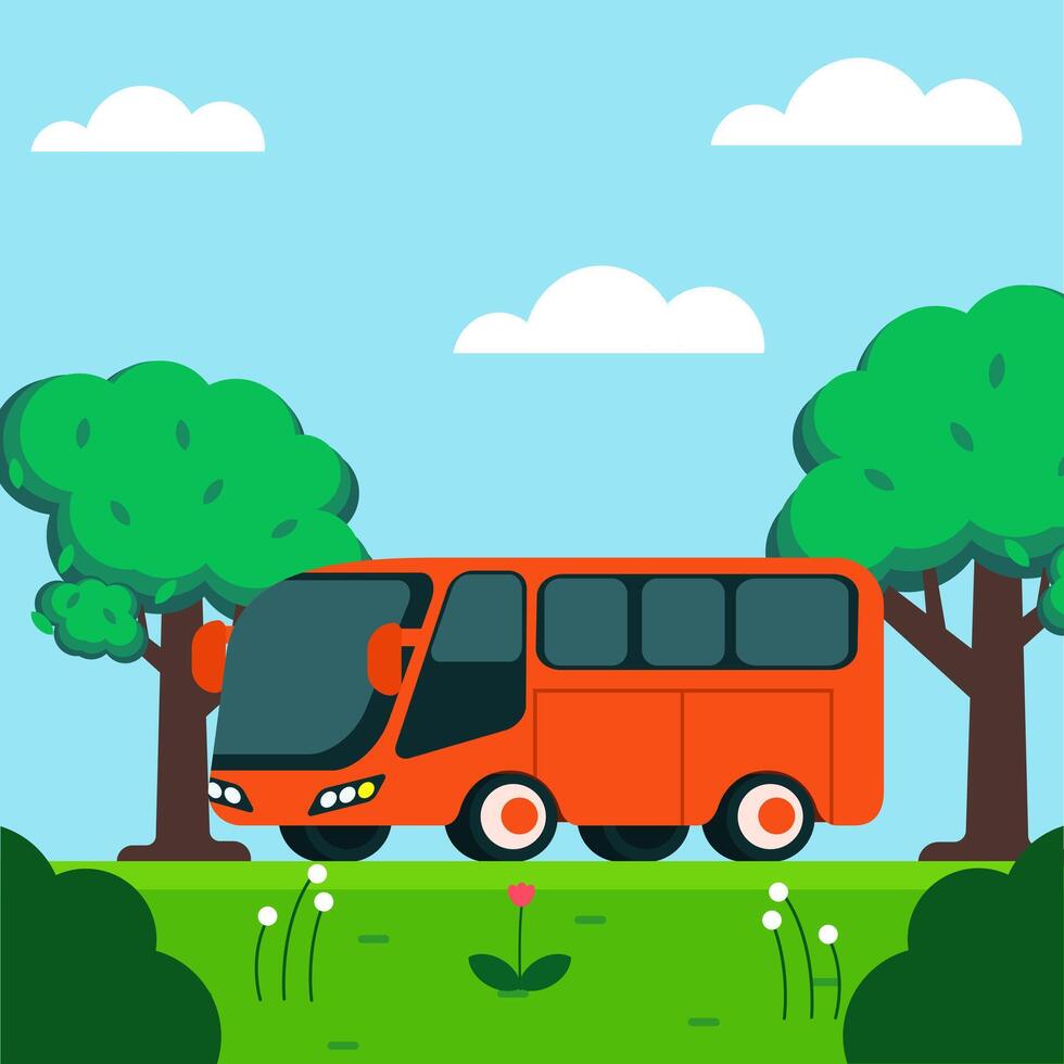 Flat illustration bus telolet with blue sky view vector