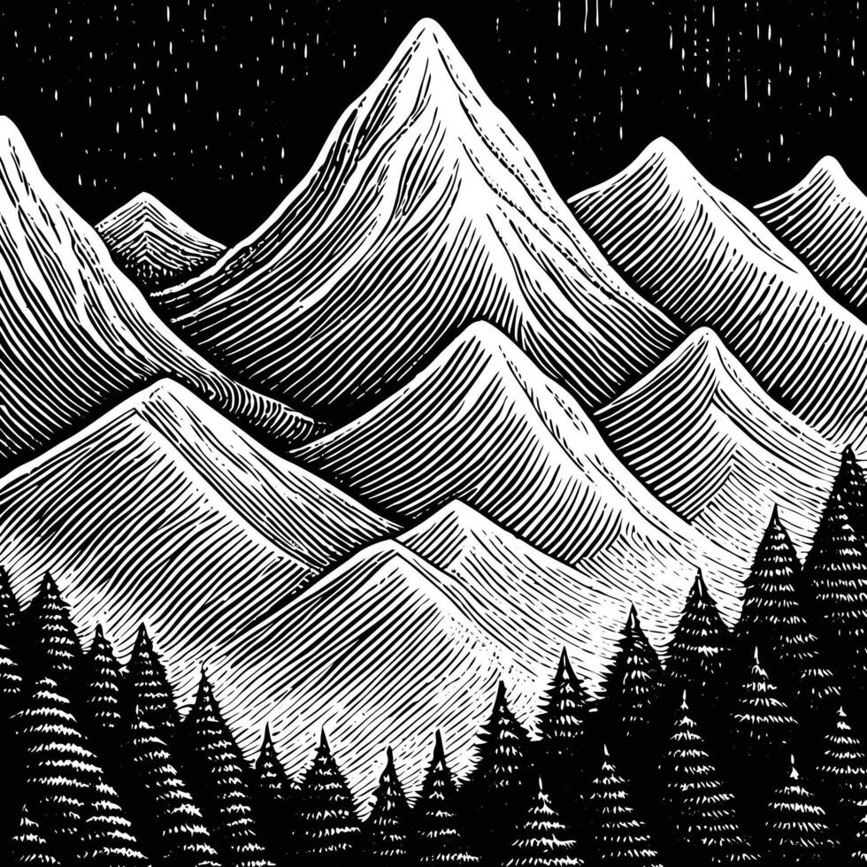 Minimalist Mountain Landscape Outline vector