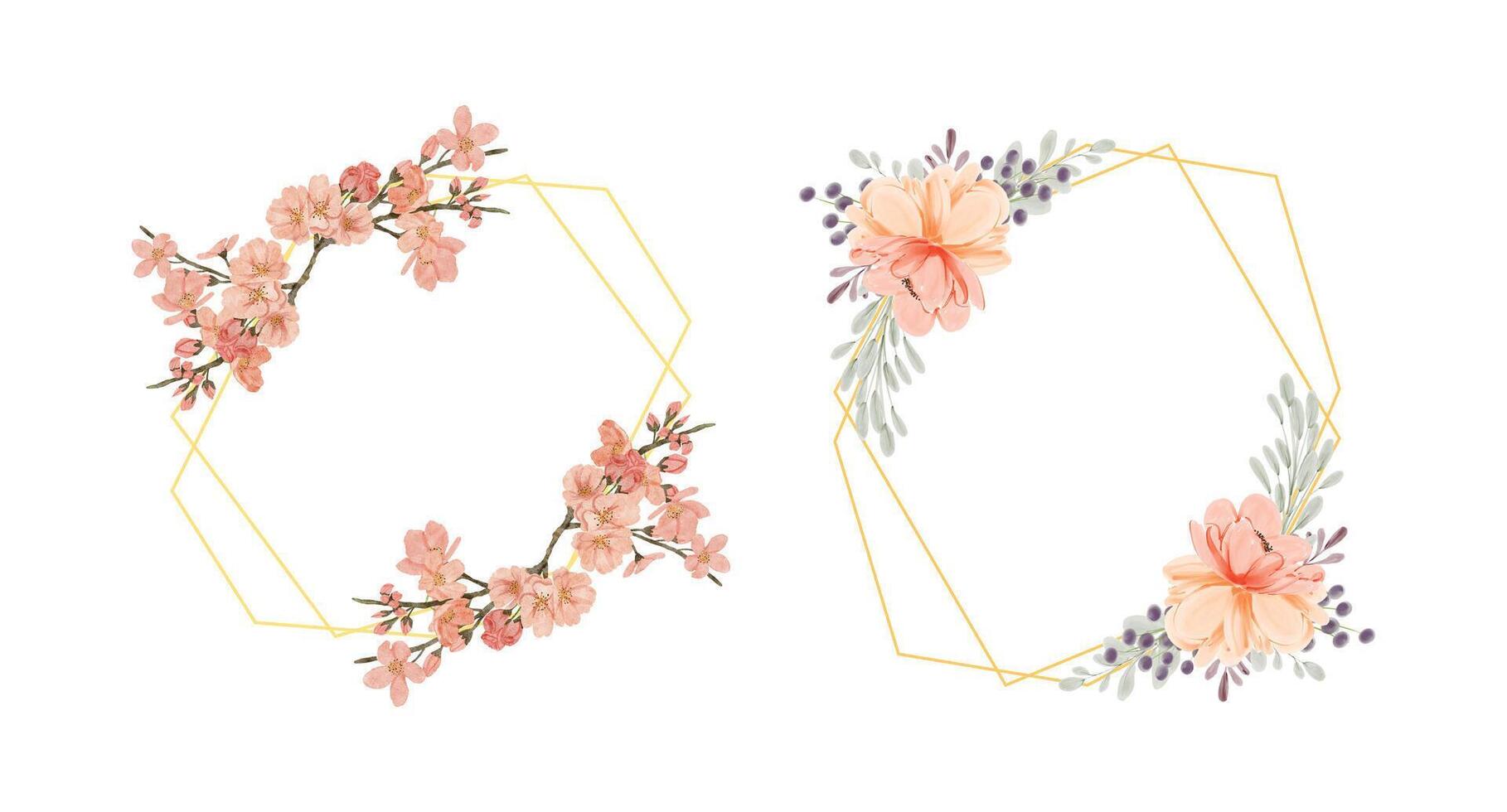 watercolor flower rustic frame on white background vector