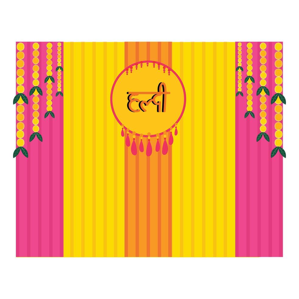 Haldi ceremony decorative setup yellow and pink vector