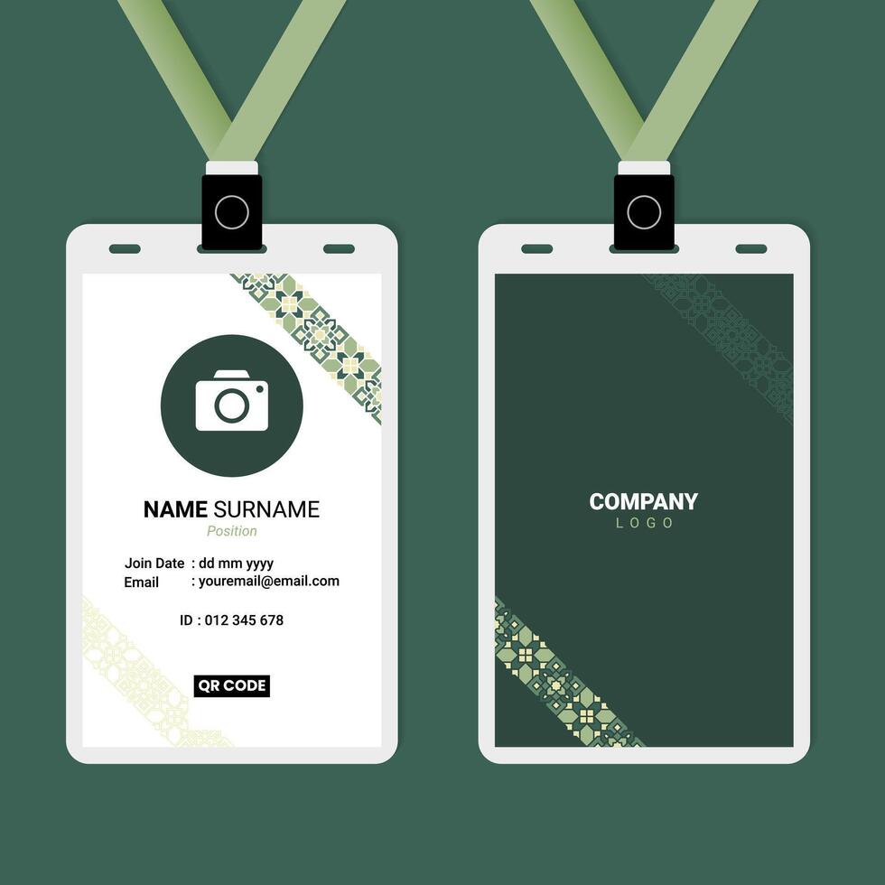 ID Card Design with Green Pastel Islamic Diagonal Ornament vector