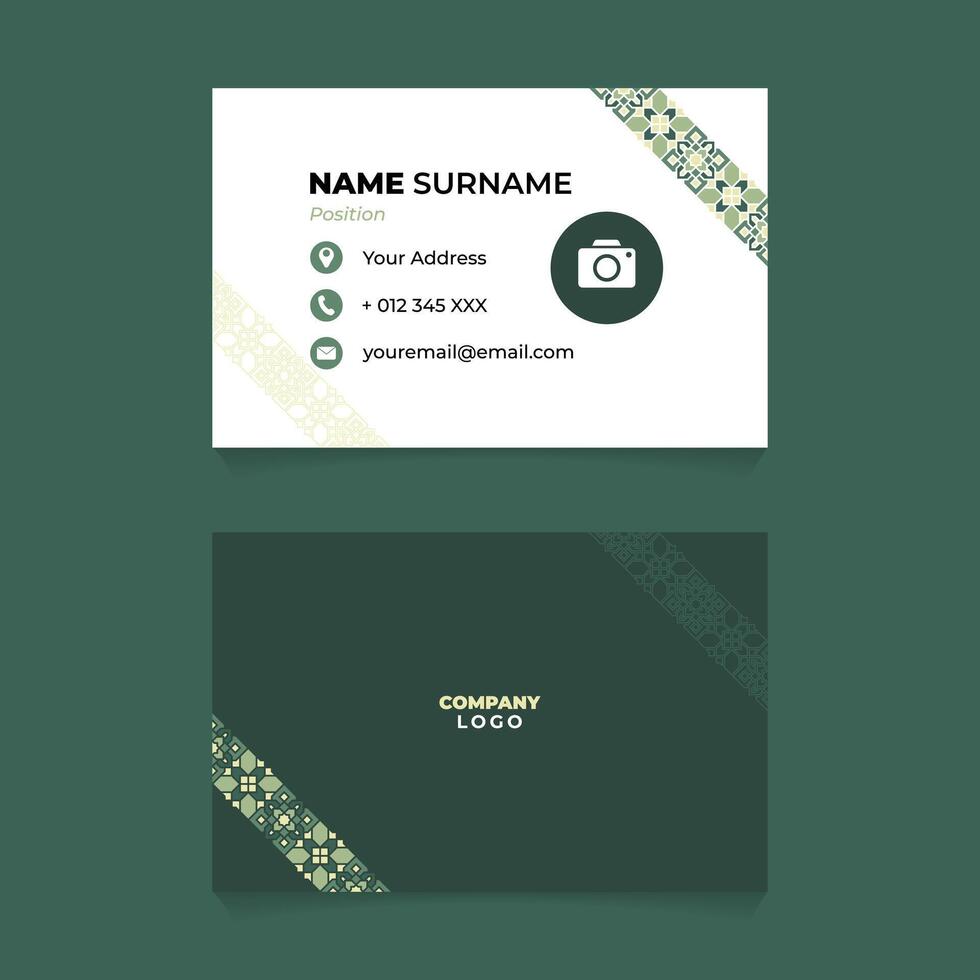 Name Card Design with Green Pastel Islamic Diagonal Ornament vector