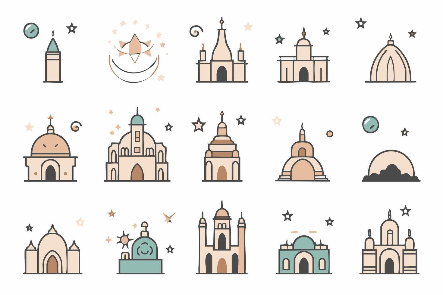 set of icons featuring Islamic Ramadan vector