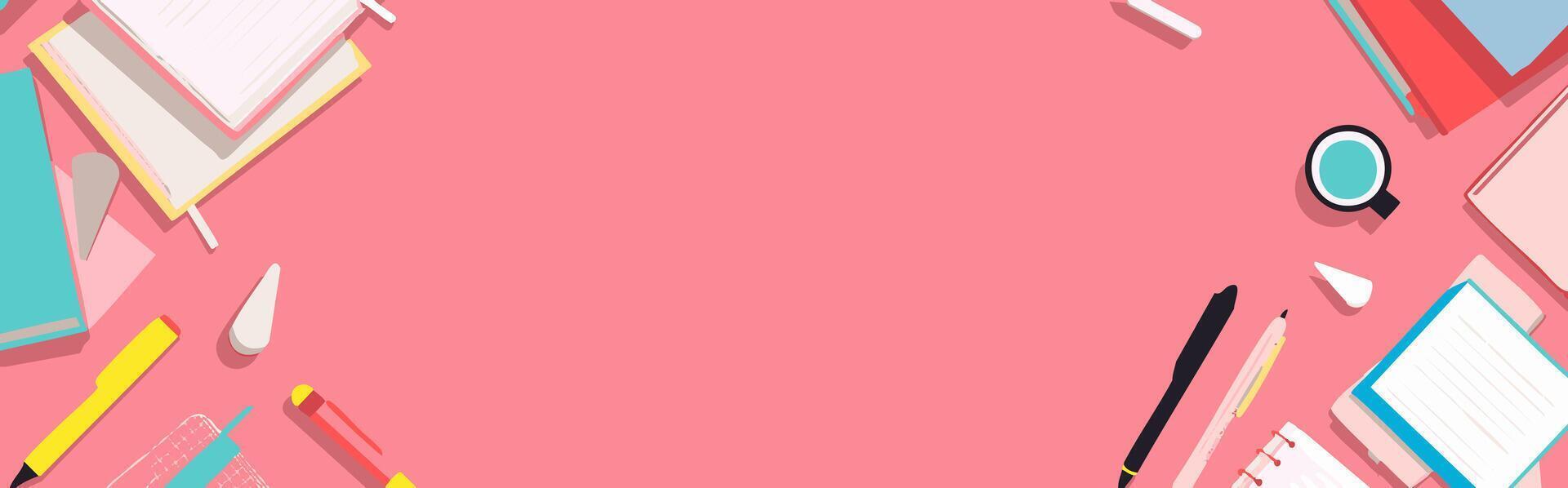 pink background with stack of books and pencils vector