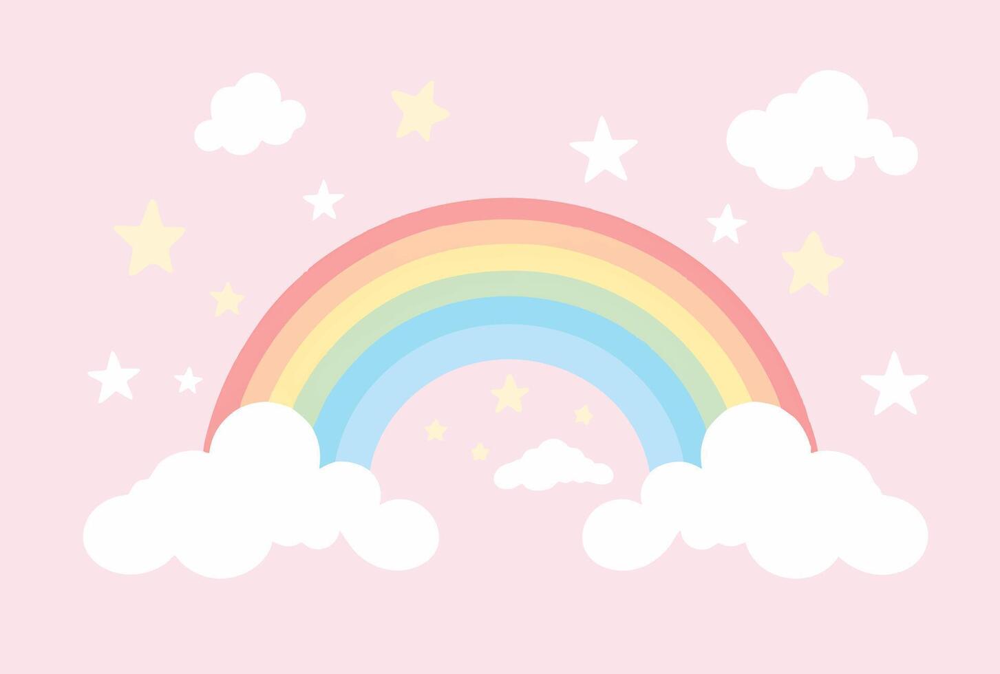 pastel rainbow with white clouds vector