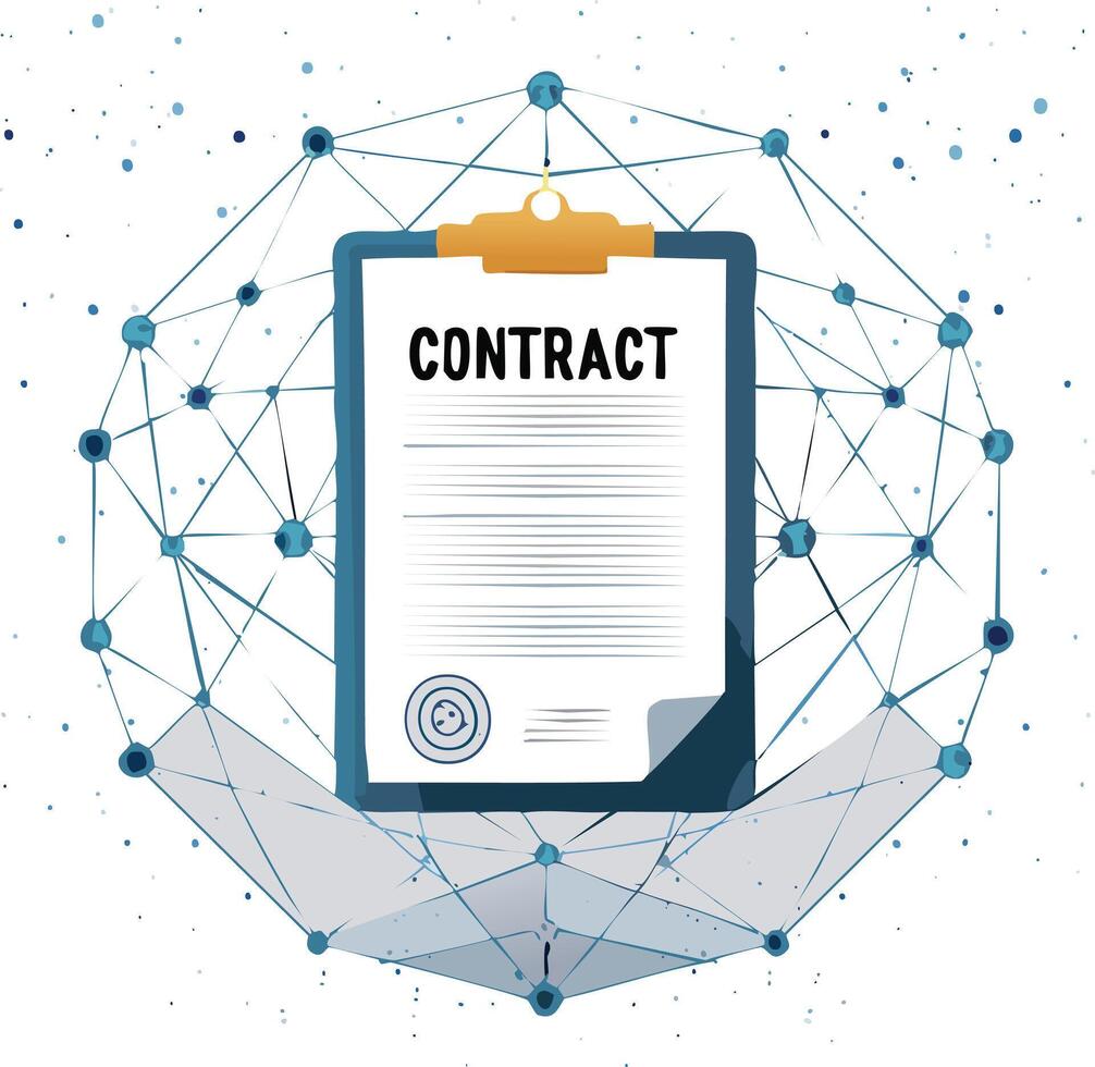 paper with written contract connected to the network vector