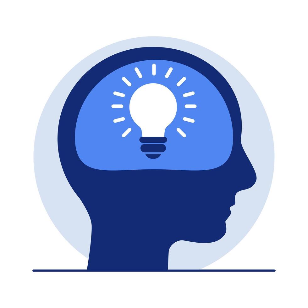 Human Head with Light Bulb Symbolizing Creativity, Innovation, and Bright Ideas vector