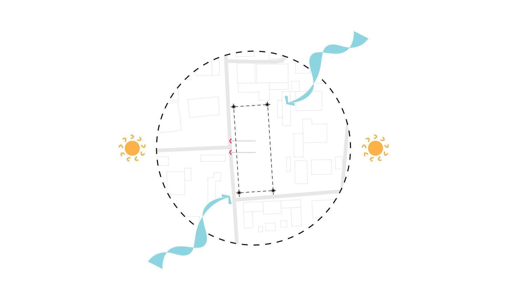 a architecture site analysis symbol icon element drawing graphic flat isolated . architecture element line sun wind sound sun vector