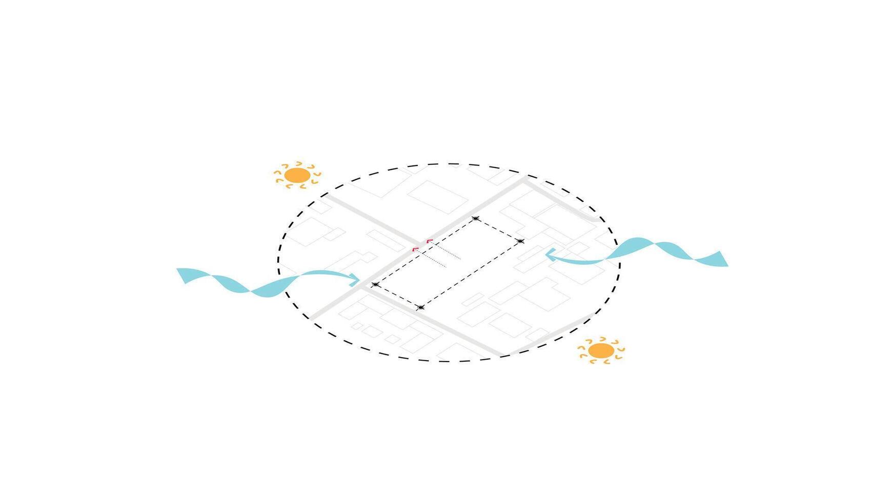 isometric architecture site analysis symbol icon element drawing graphic flat isolated . architecture element line sun wind vector