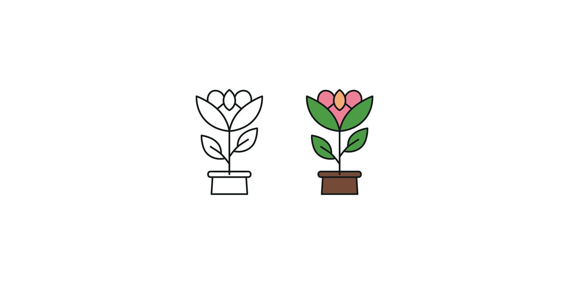 Little Flower Plant Illustration in Line Art and Colors vector