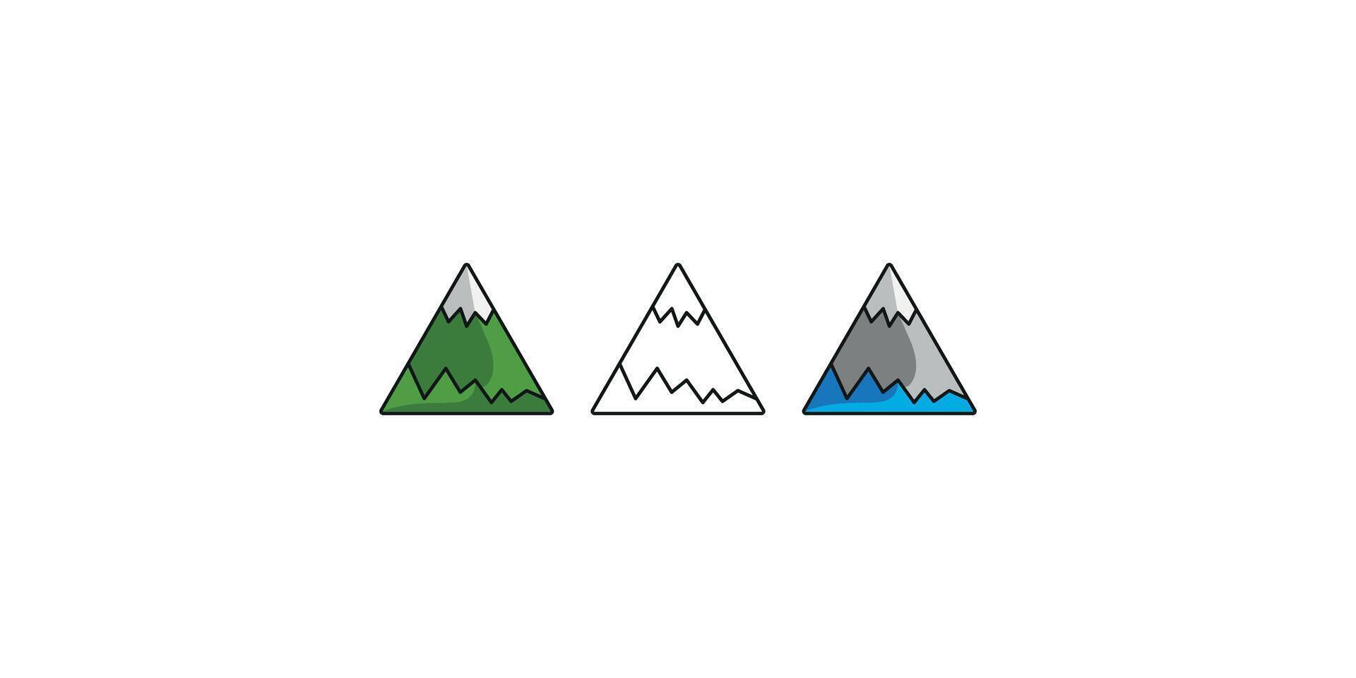 Mountain Icon Illustration Presented in Two Styles- Colorful, Outline vector