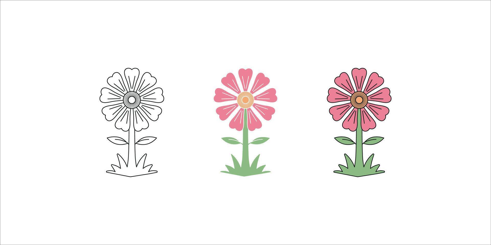 Floral Icon Flat, Colored, and Outline Styles vector