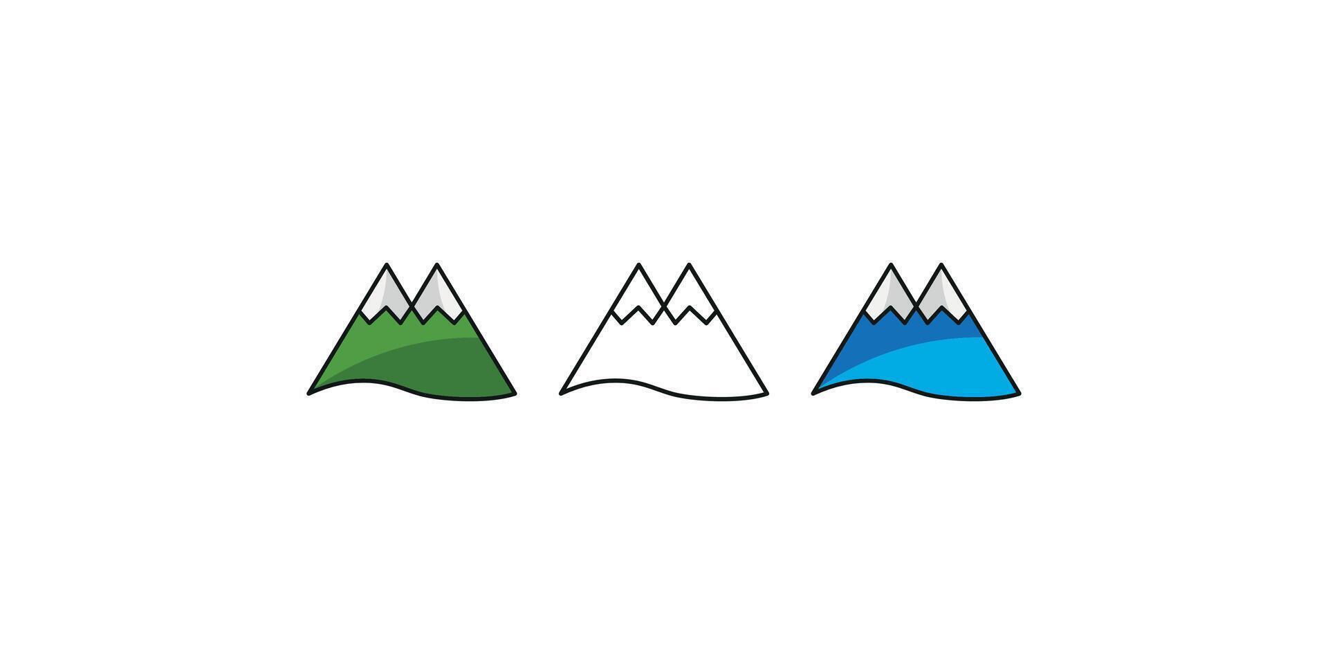 Mountain Icon Illustration in Outline and Colorful Design vector