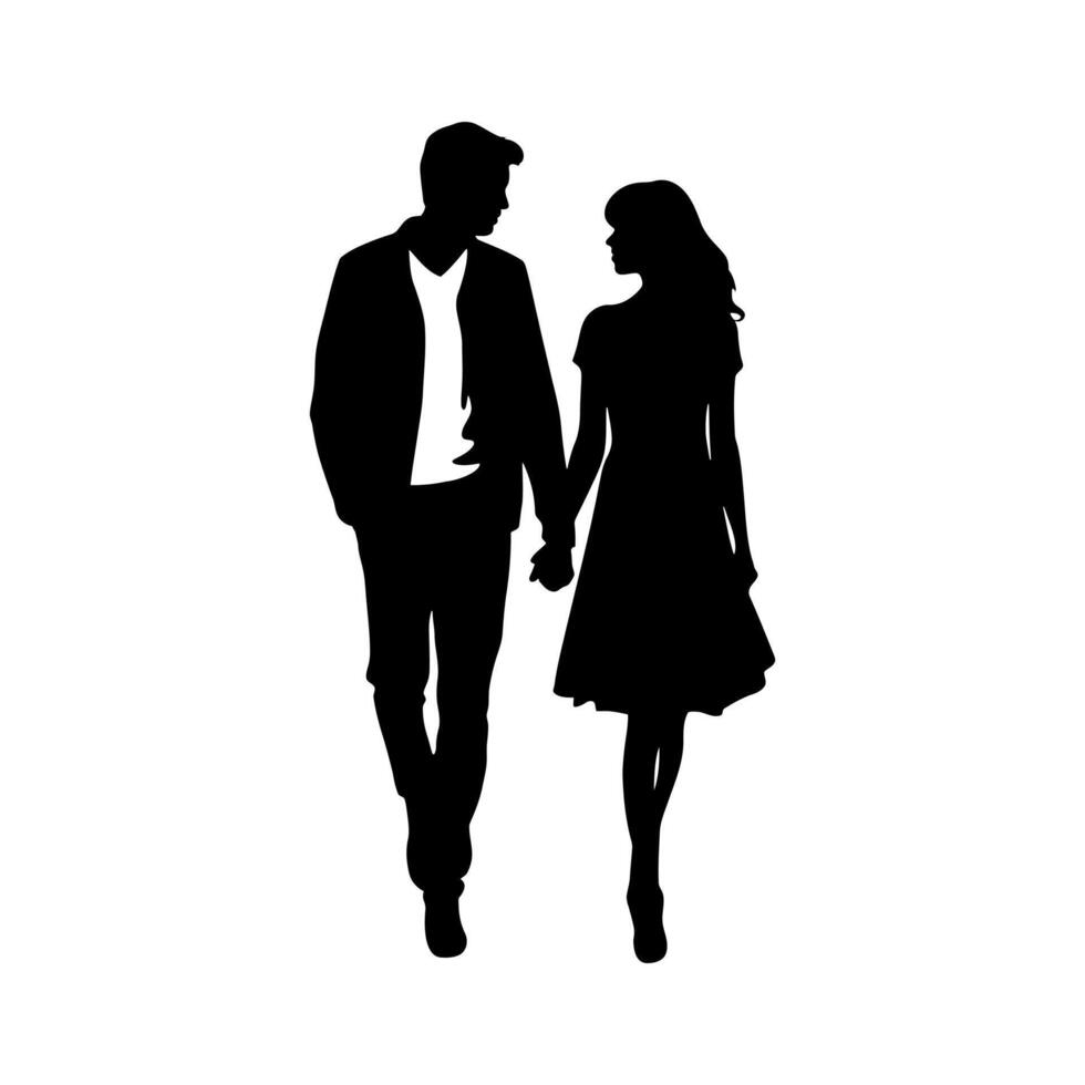 Minimalist Romantic Silhouette of a Loving Couple in an Elegant Black and White Art Style vector