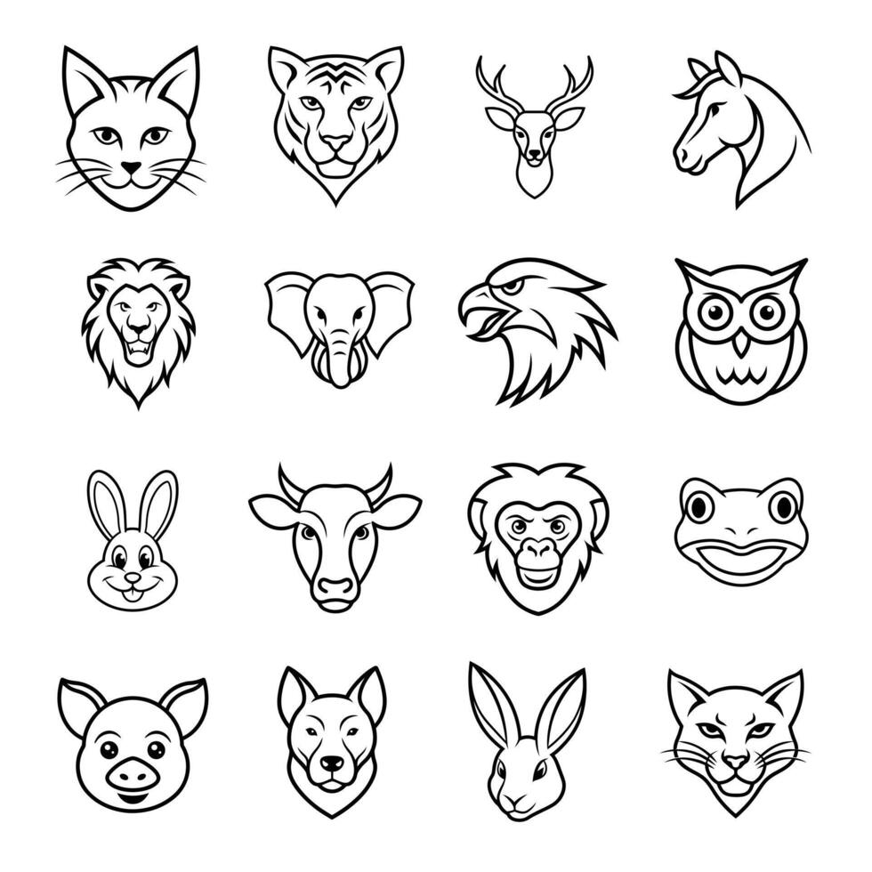 animal face icon set design vector