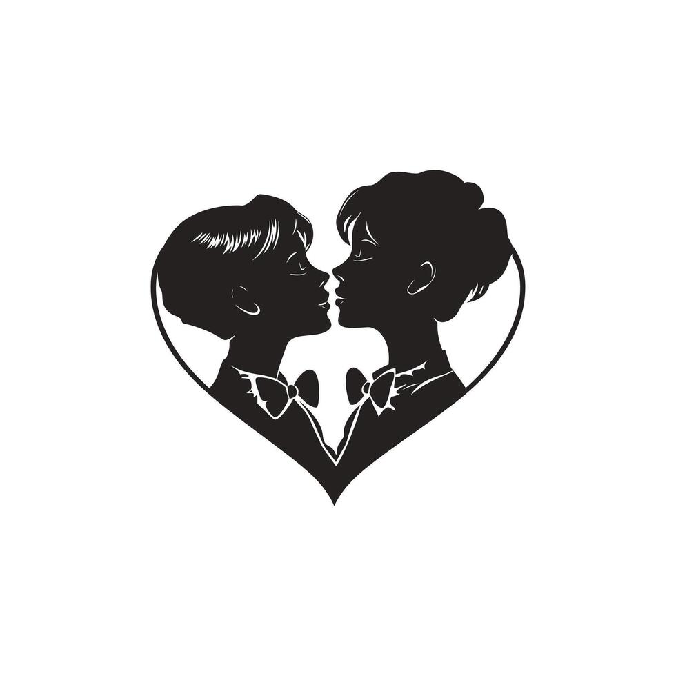 Loving Black and White Silhouette of a Couple Sharing a Tender Kiss in Minimalist Style vector