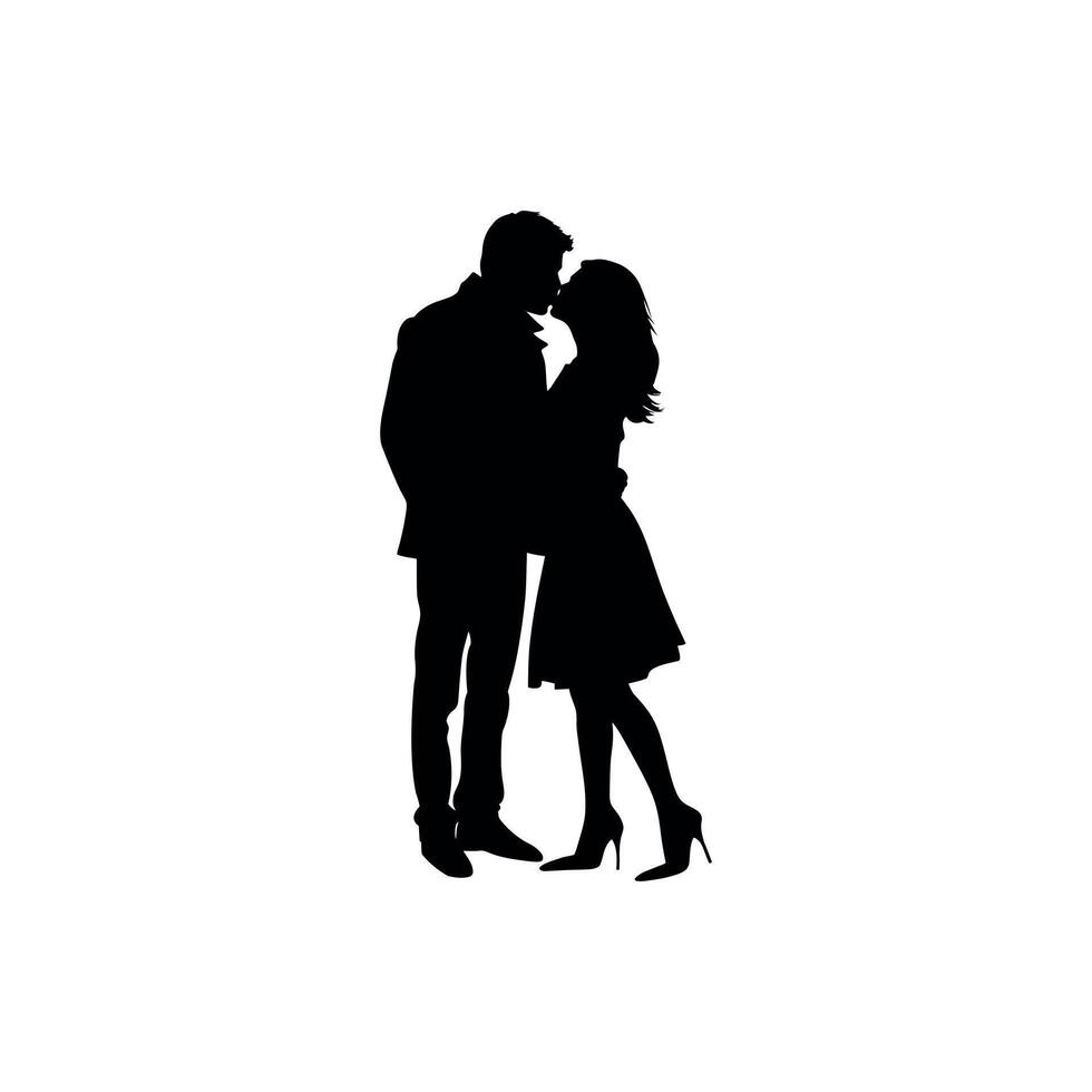 Timeless Silhouette of a Romantic Couple Sharing a Loving Embrace in Minimalist Black and White vector