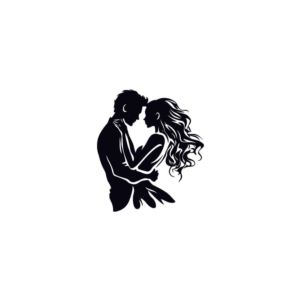 Romantic Silhouette of a Couple Sharing a Tender and Loving Kiss in a Minimalist Scene vector
