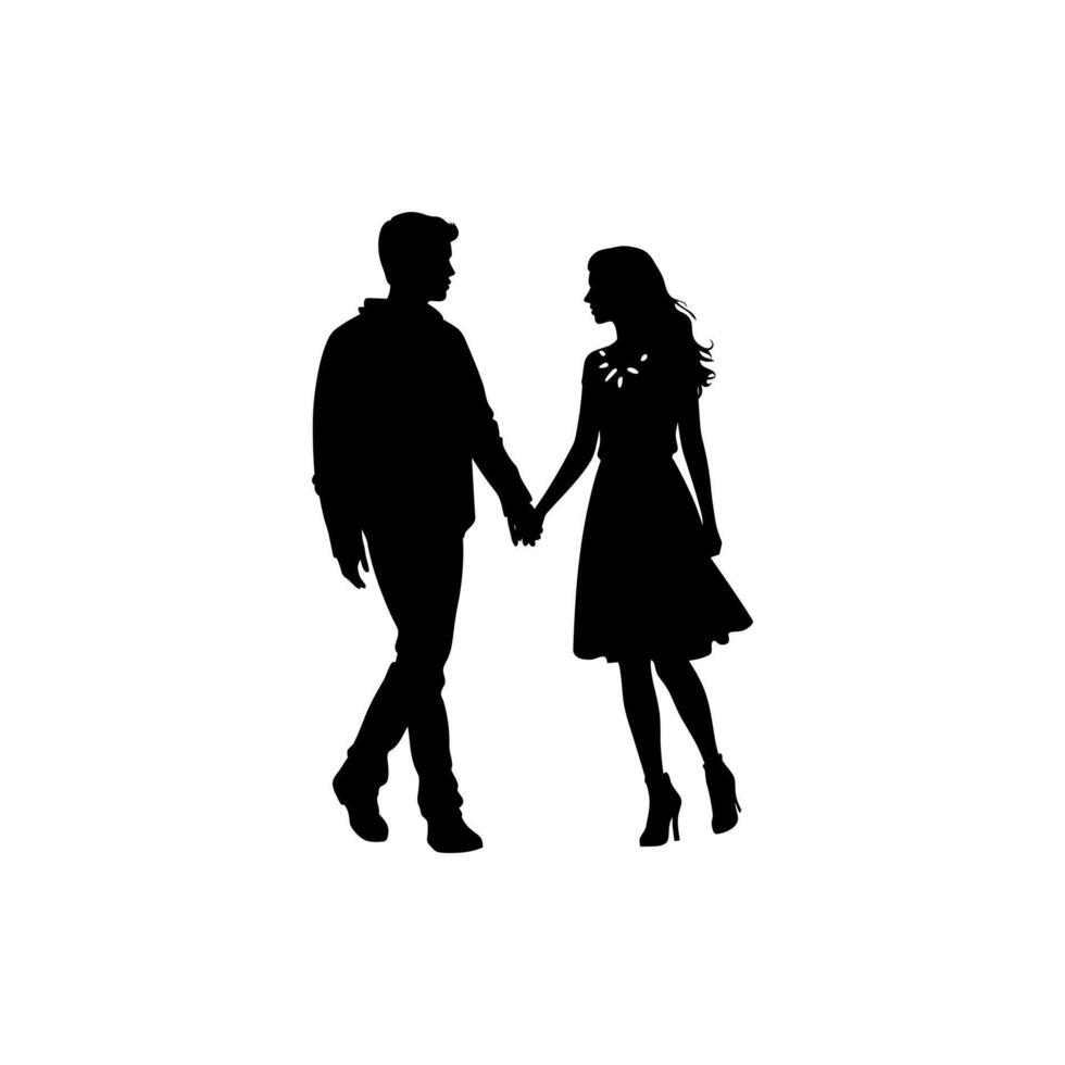 Timeless Silhouette of a Romantic Couple Sharing an Emotional Moment in Black and White vector