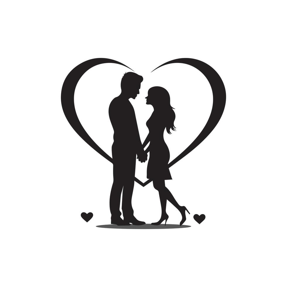 Minimalist Black and White Silhouette of a Couple Sharing a Tender and Loving Kiss vector
