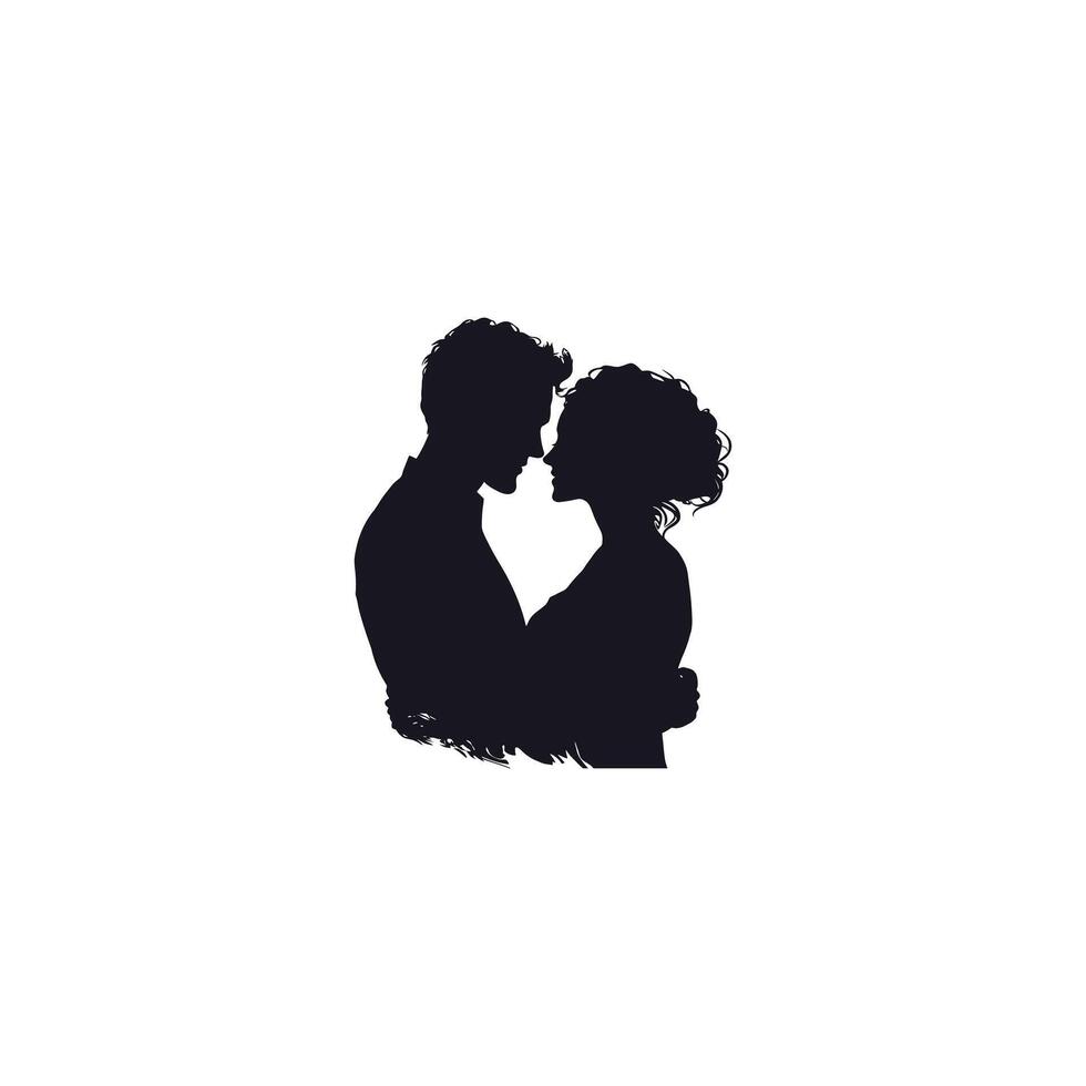 Romantic Minimalist Silhouette of a Couple in a Stylish Black and White Profile View vector
