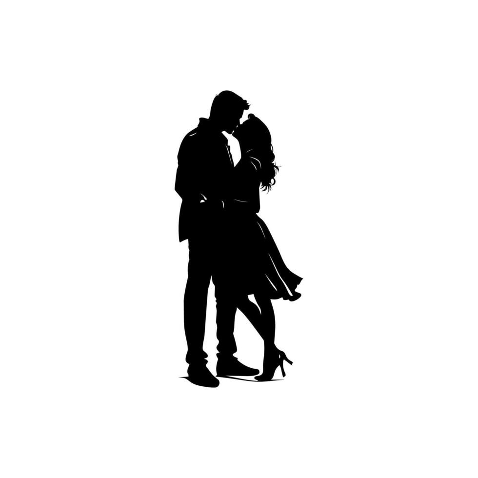Passionate Black and White Silhouette of a Romantic Couple in Minimalist Design vector