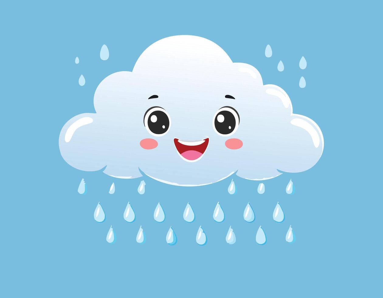 a cartoon cloud with rain drops on it. vector