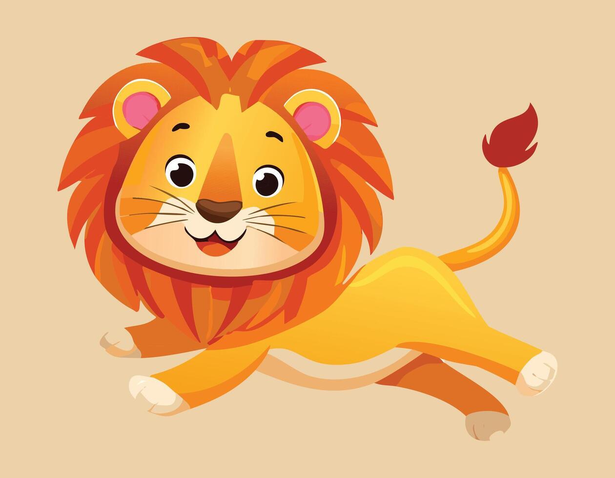 a cartoon lion running on a beige background vector