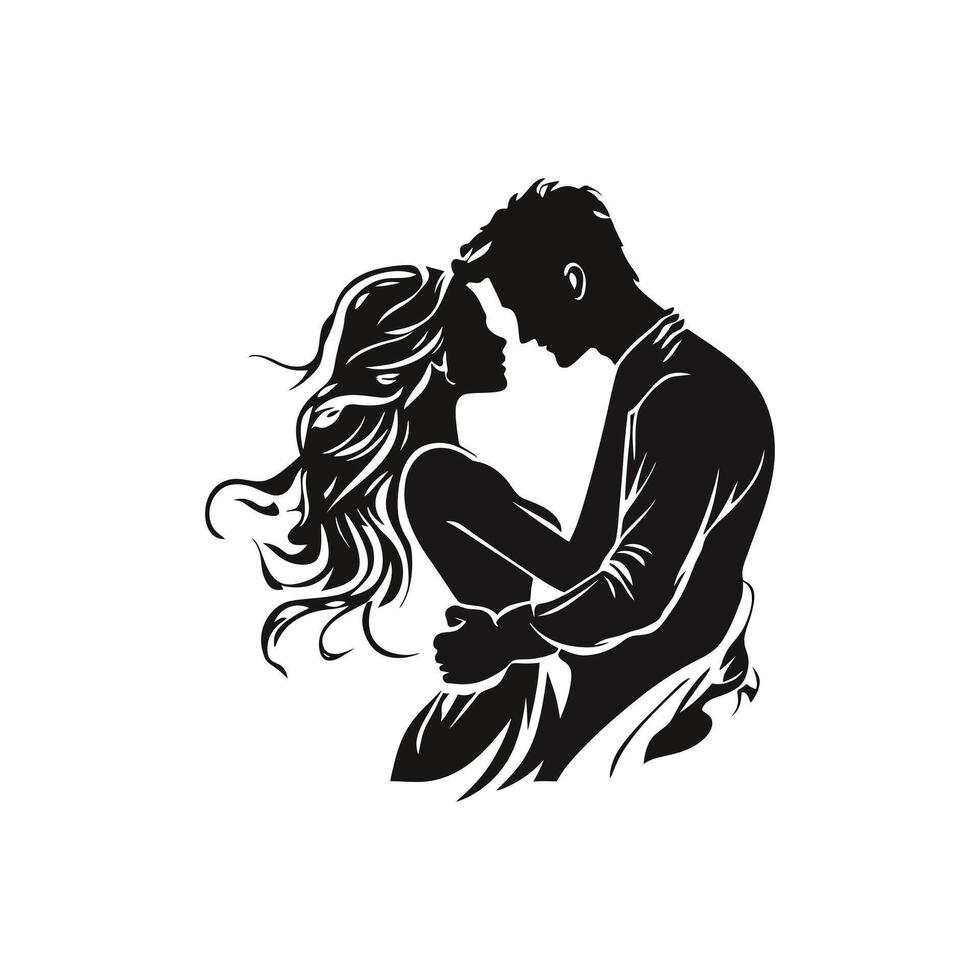 Minimalist Romantic Silhouette of a Couple in a Timeless Black and White Art Design vector