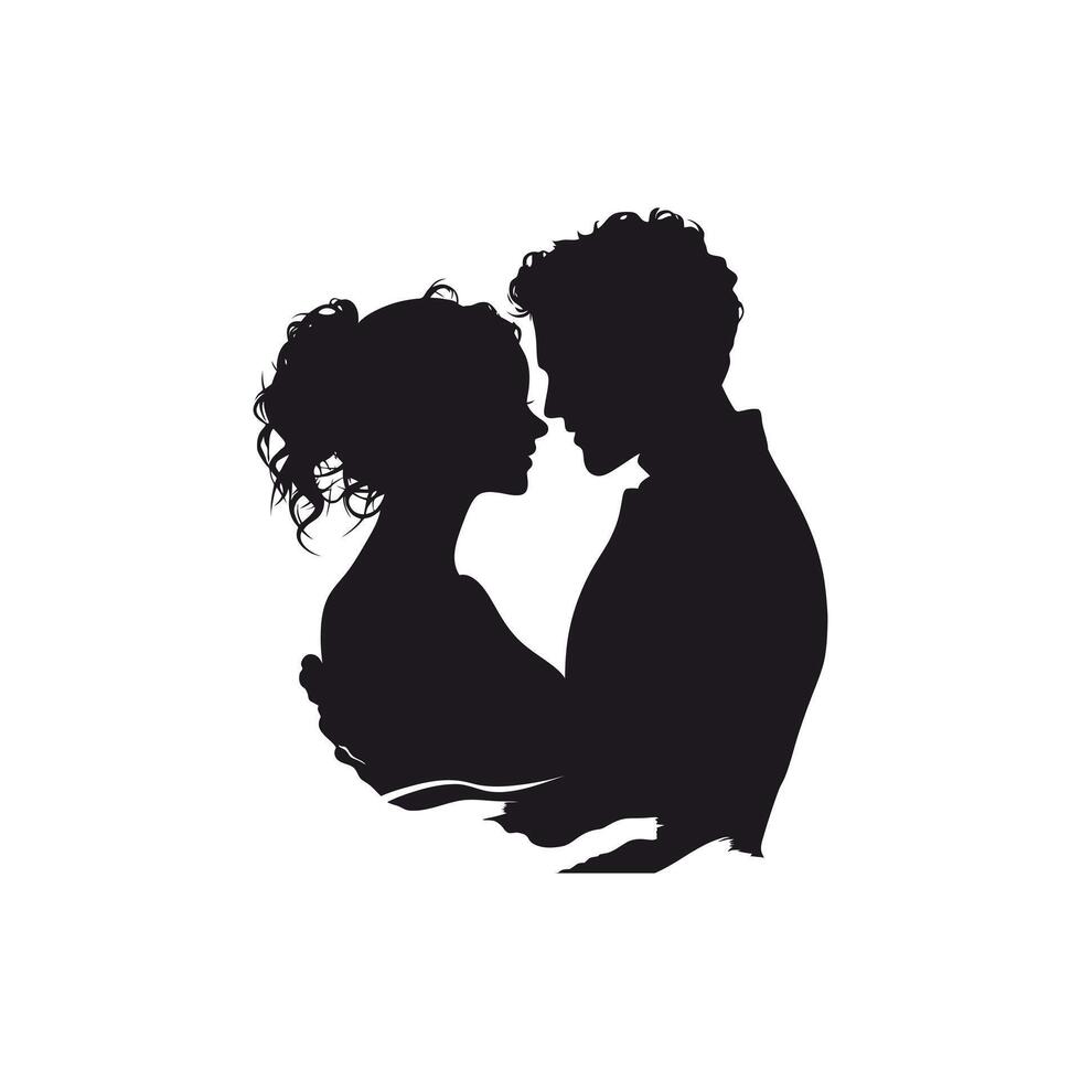 Elegant Black and White Silhouette of a Couple in an Intimate and Loving Embrace vector