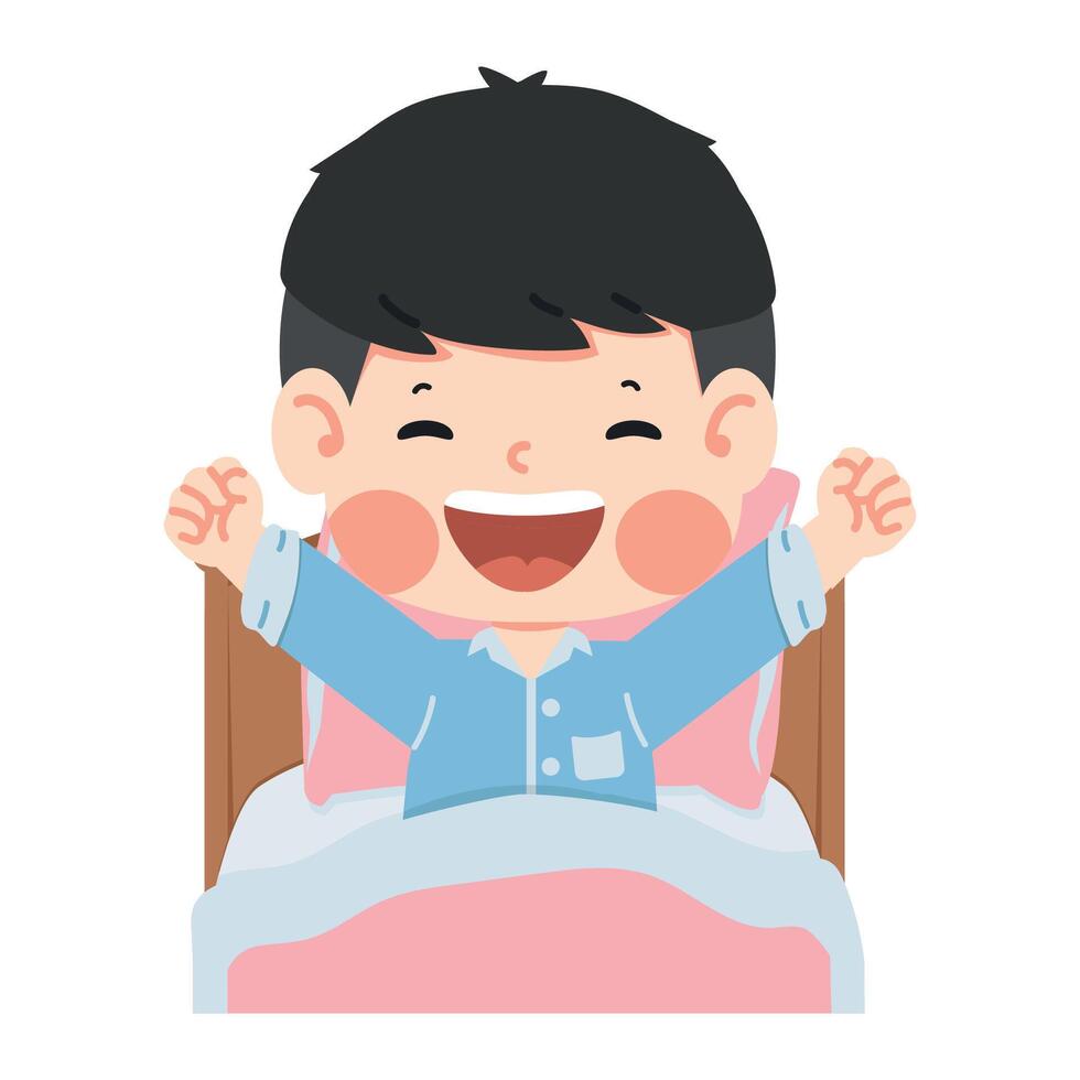 Boy waking up in the morning on the bed vector