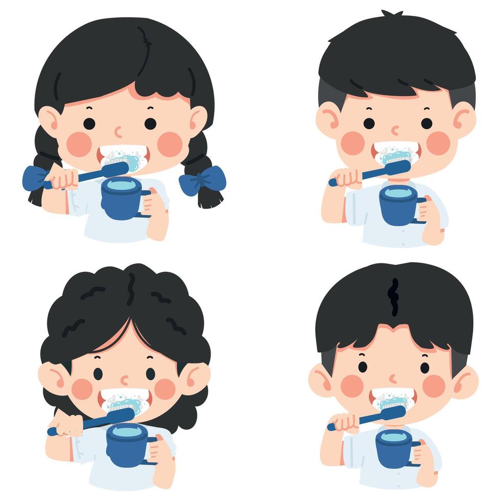 Kids at school brushing their teeth vector