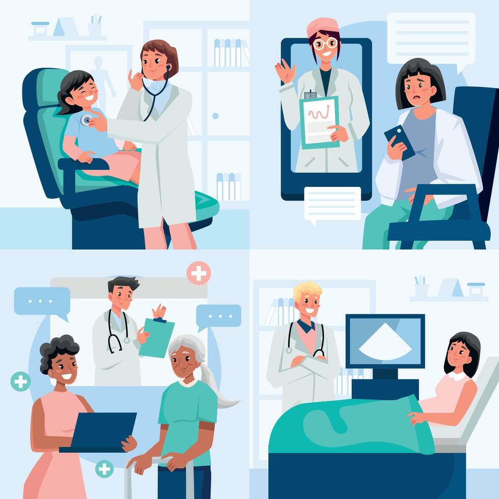 Hand drawn flat health services composition set collection vector