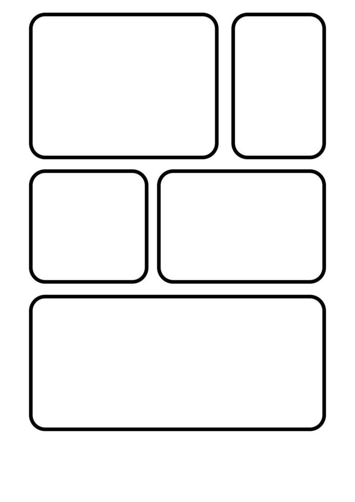 Blank manga storyboard template with six panels, perfect for creating comic strips or manga stories. Ideal for artists and writers to sketch and plan their narratives vector