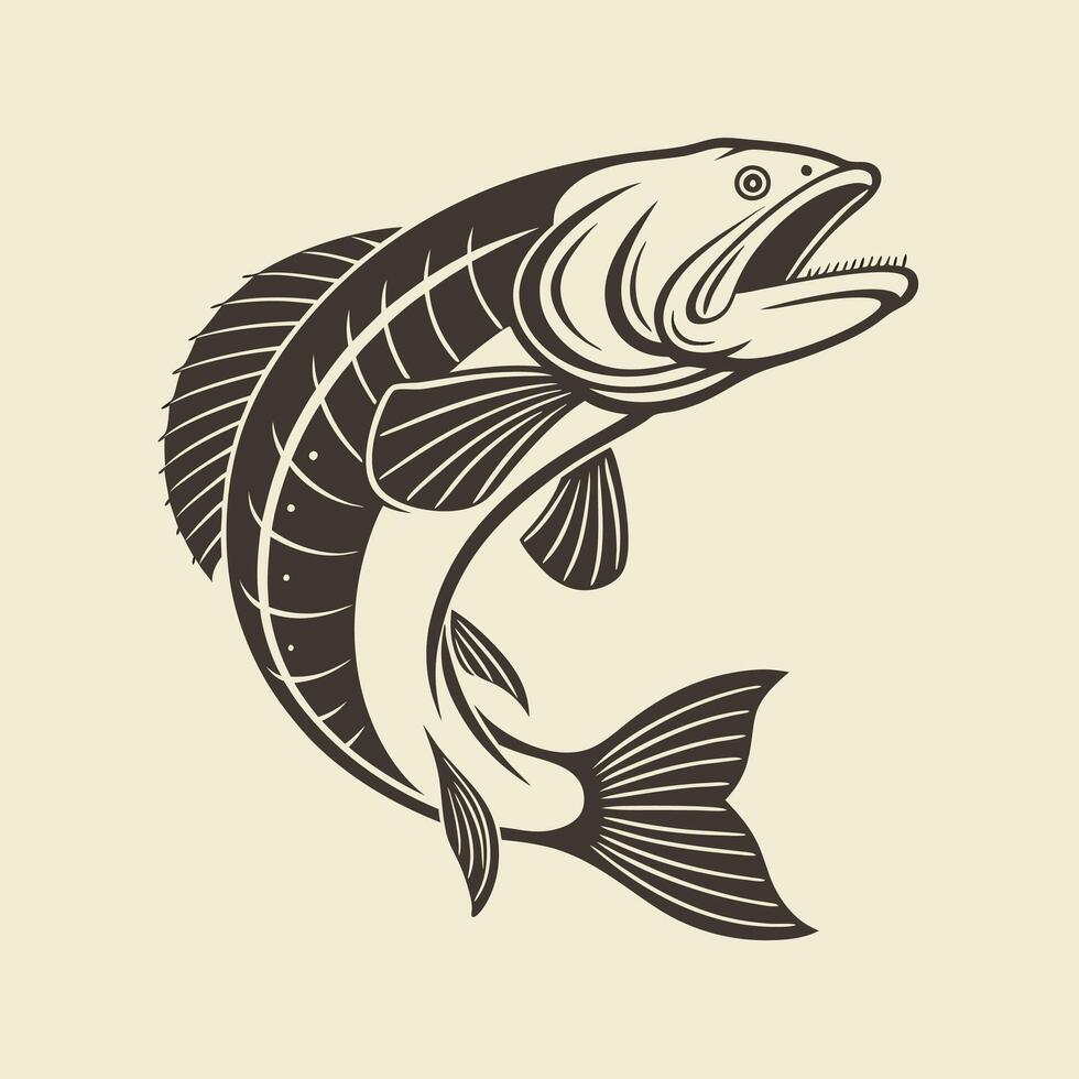 A Bowfin fish jumping out of the water, with a black and white background vector
