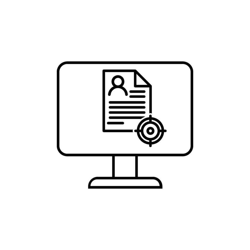 Computer with resume icon. Perfect for application, web, logo and presentation template. icon design line style vector